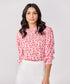 Sleeve Detailed Red Printed Chiffon Top